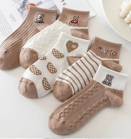 5 Pairs Bear Hearts Ankle Socks